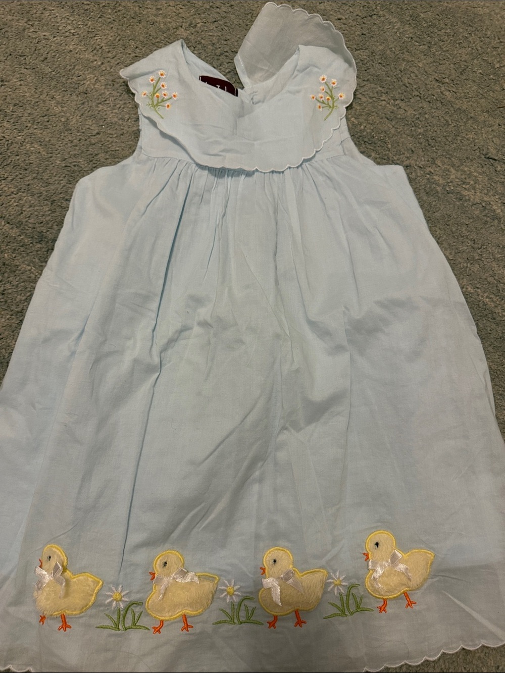 Light Blue Girls' Embroidered Duck Sundress with Scalloped Collar